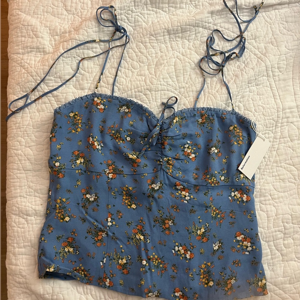 Reformation Blue Smocked Top New with tags